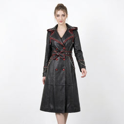 Black Leather Trench Coat With Hood | Corporate Goth Leather Hooded Coat | Princess Coat | Matrix Trench Coat Women | Winter Coat | Womens Clothing | Fall Style Gift