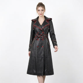 Black Leather Trench Coat With Hood | Corporate Goth Leather Hooded Coat | Princess Coat | Matrix Trench Coat Women | Winter Coat | Womens Clothing | Fall Style Gift