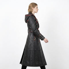 Black Leather Trench Coat With Hood | Corporate Goth Leather Hooded Coat | Princess Coat | Matrix Trench Coat Women | Winter Coat | Womens Clothing | Fall Style Gift