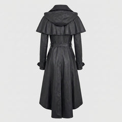 Black Leather Gothic Trench Coat Dress for Women