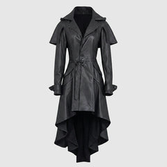 Black Leather Gothic Trench Coat Dress for Women