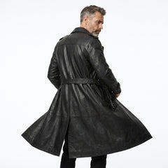 Mens Leather Trench Coat Black | Long Black Leather Trench Coat Men | Winter Coat | Gothic Matrix Trench Coat | Gift for Him