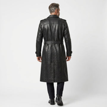 Mens Leather Trench Coat Black | Long Black Leather Trench Coat Men | Winter Coat | Gothic Matrix Trench Coat | Gift for Him