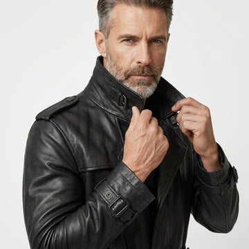 Mens Leather Trench Coat Black | Long Black Leather Trench Coat Men | Winter Coat | Gothic Matrix Trench Coat | Gift for Him