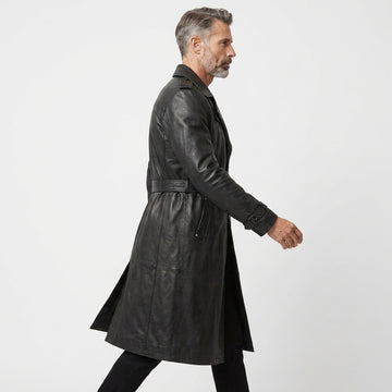Mens Leather Trench Coat Black | Long Black Leather Trench Coat Men | Winter Coat | Gothic Matrix Trench Coat | Gift for Him