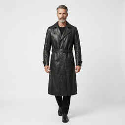 Mens Leather Trench Coat Black | Long Black Leather Trench Coat Men | Winter Coat | Gothic Matrix Trench Coat | Gift for Him