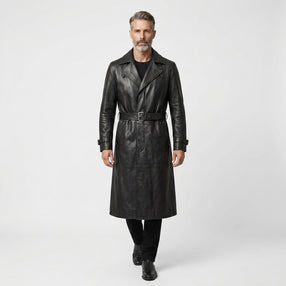 Mens Leather Trench Coat Black | Long Black Leather Trench Coat Men | Winter Coat | Gothic Matrix Trench Coat | Gift for Him