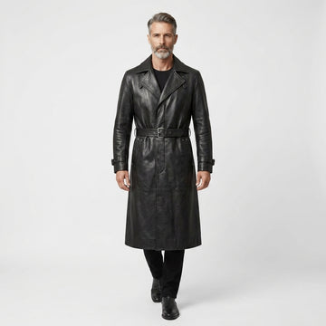 Mens Leather Trench Coat Black | Long Black Leather Trench Coat Men | Winter Coat | Gothic Matrix Trench Coat | Gift for Him