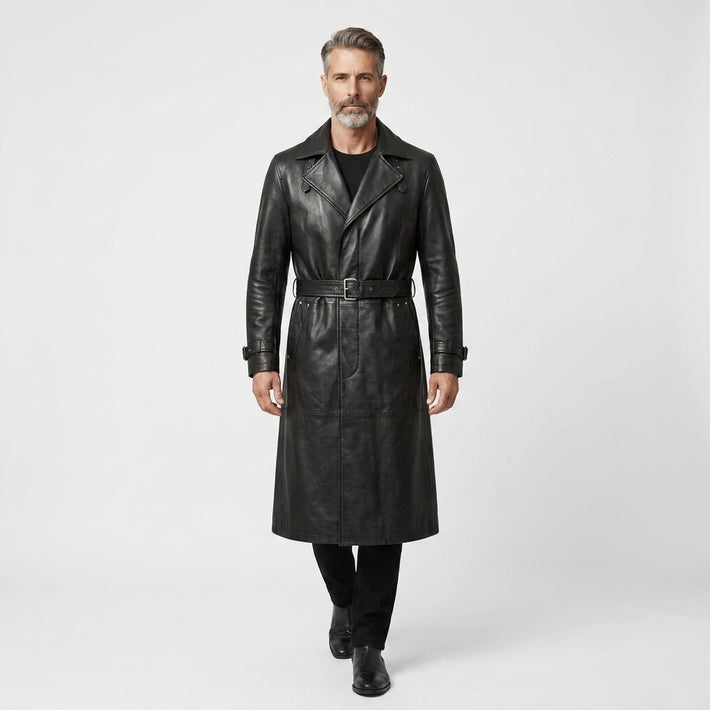 Mens Leather Trench Coat Black | Long Black Leather Trench Coat Men | Winter Coat | Gothic Matrix Trench Coat | Gift for Him