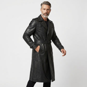 Mens Leather Trench Coat Black | Long Black Leather Trench Coat Men | Winter Coat | Gothic Matrix Trench Coat | Gift for Him