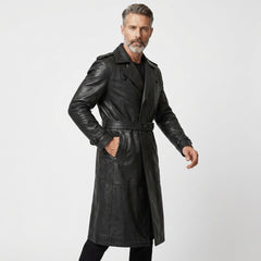 Mens Leather Trench Coat Black | Long Black Leather Trench Coat Men | Winter Coat | Gothic Matrix Trench Coat | Gift for Him