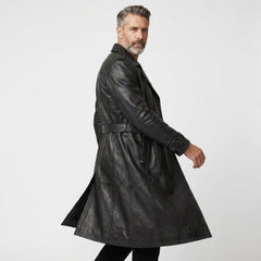 Mens Leather Trench Coat Black | Long Black Leather Trench Coat Men | Winter Coat | Gothic Matrix Trench Coat | Gift for Him