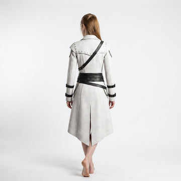 White Hooded Leather Coat Women | Assassin Costume | Assassins Creed Inspired Coat | Female Assassin Cosplay | White Cape Coat | Renaissance Faire Costume | LARP Fantasy Leather Outfit