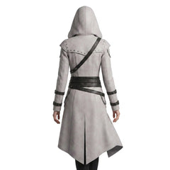 White Hooded Leather Coat Women | Assassin Costume | Assassins Creed Inspired Coat | Female Assassin Cosplay | White Cape Coat | Renaissance Faire Costume | LARP Fantasy Leather Outfit