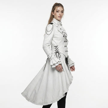 Women White Gothic Victorian Tailcoat | Princess Coat Dress | Snow White Dress | Steampunk Costume | White Coat Ceremony Gifts