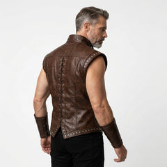 Men's Brown Genuine Leather Vest, Studded Renaissance Vest, Viking Leather Vest, Medieval Mens Vest, Victorian Vest Men, Punk Leather Vest