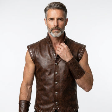 Men's Brown Genuine Leather Vest, Studded Renaissance Vest, Viking Leather Vest, Medieval Mens Vest, Victorian Vest Men, Punk Leather Vest