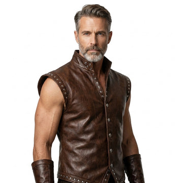 Men's Brown Genuine Leather Vest, Studded Renaissance Vest, Viking Leather Vest, Medieval Mens Vest, Victorian Vest Men, Punk Leather Vest