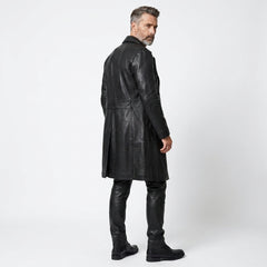 Mens Leather Trench Coat | Long Black Leather Trench Coat Men | Matrix Trench Coat Men | Gothic Trench | Cyberpunk Pants | Leather Boots