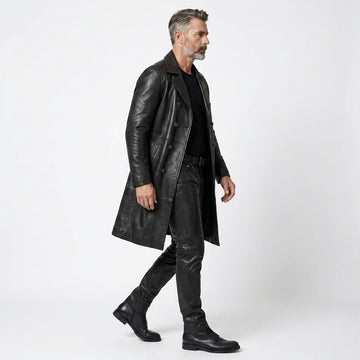 Mens Leather Trench Coat | Long Black Leather Trench Coat Men | Matrix Trench Coat Men | Gothic Trench | Cyberpunk Pants | Leather Boots