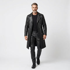 Mens Leather Trench Coat | Long Black Leather Trench Coat Men | Matrix Trench Coat Men | Gothic Trench | Cyberpunk Pants | Leather Boots