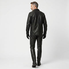 Mens Black Leather Shirt and Pants Set | Gothic Shirt | Cyberpunk Pants | Mens Leather Outfit | Premium Leather Clothing