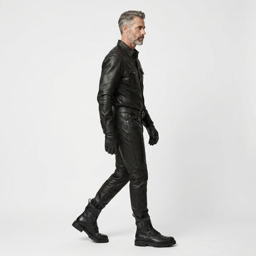 Mens Black Leather Shirt and Pants Set | Gothic Shirt | Cyberpunk Pants | Mens Leather Outfit | Premium Leather Clothing