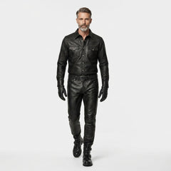 Mens Black Leather Shirt and Pants Set | Gothic Shirt | Cyberpunk Pants | Mens Leather Outfit | Premium Leather Clothing