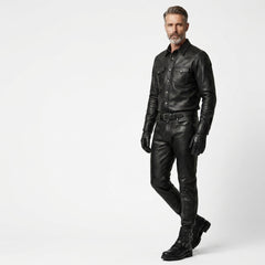 Mens Black Leather Shirt and Pants Set | Gothic Shirt | Cyberpunk Pants | Mens Leather Outfit | Premium Leather Clothing