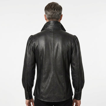 Men's Black Genuine Leather Shirt | Lace Up Leather Shirt | Medieval Pirate Shirt | Renaissance Victorian Shirt, Gothic Viking Long Sleeve Shirt