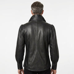 Men's Black Genuine Leather Shirt | Lace Up Leather Shirt | Medieval Pirate Shirt | Renaissance Victorian Shirt, Gothic Viking Long Sleeve Shirt