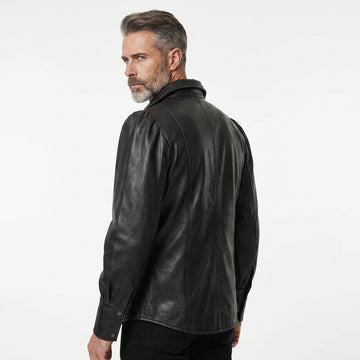 Men's Black Genuine Leather Shirt | Lace Up Leather Shirt | Medieval Pirate Shirt | Renaissance Victorian Shirt, Gothic Viking Long Sleeve Shirt