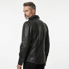 Men's Black Genuine Leather Shirt | Lace Up Leather Shirt | Medieval Pirate Shirt | Renaissance Victorian Shirt, Gothic Viking Long Sleeve Shirt