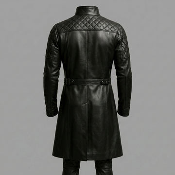 Black Full Leather Long Coat & Pants Set | Men Long Black Leather Coat Fashion Outfit