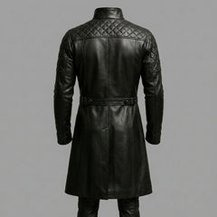 Black Full Leather Long Coat & Pants Set | Men Long Black Leather Coat Fashion Outfit