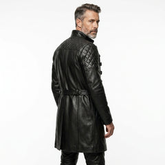 Black Full Leather Long Coat & Pants Set | Men Long Black Leather Coat Fashion Outfit
