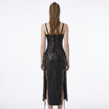 Gothic Leather Maxi Dress | Corset Dress | Goth Clothes | Silver Cross Dress | Victorian Dress | Renaissance Dress | Medieval Dress | Fantasy Gown