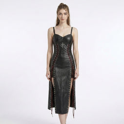 Gothic Leather Maxi Dress | Corset Dress | Goth Clothes | Silver Cross Dress | Victorian Dress | Renaissance Dress | Medieval Dress | Fantasy Gown