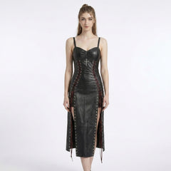 Gothic Leather Maxi Dress | Corset Dress | Goth Clothes | Silver Cross Dress | Victorian Dress | Renaissance Dress | Medieval Dress | Fantasy Gown