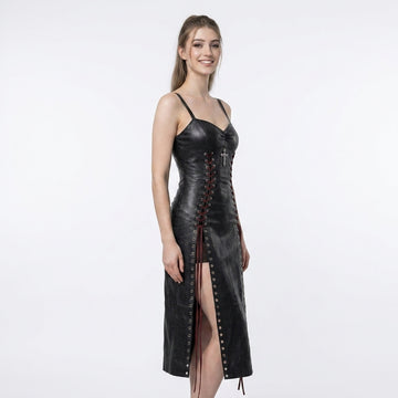 Gothic Leather Maxi Dress | Corset Dress | Goth Clothes | Silver Cross Dress | Victorian Dress | Renaissance Dress | Medieval Dress | Fantasy Gown