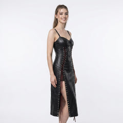 Gothic Leather Maxi Dress | Corset Dress | Goth Clothes | Silver Cross Dress | Victorian Dress | Renaissance Dress | Medieval Dress | Fantasy Gown