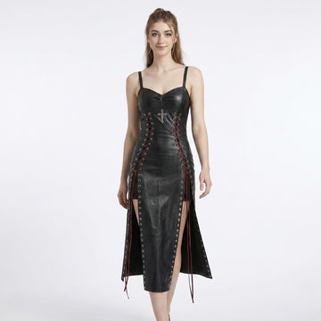 Gothic Leather Maxi Dress | Corset Dress | Goth Clothes | Silver Cross Dress | Victorian Dress | Renaissance Dress | Medieval Dress | Fantasy Gown