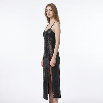 Gothic Leather Maxi Dress | Corset Dress | Goth Clothes | Silver Cross Dress | Victorian Dress | Renaissance Dress | Medieval Dress | Fantasy Gown