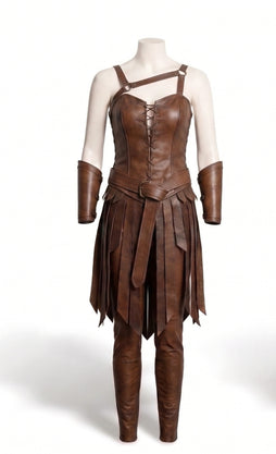 Women’s Brown Leather Renaissance Dress | Viking Queen Dress | Leather Corset Dress | Ren Faire Costume | Battle-Worn Aging Leather