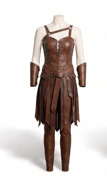 Women’s Brown Leather Renaissance Dress | Viking Queen Dress | Leather Corset Dress | Ren Faire Costume | Battle-Worn Aging Leather