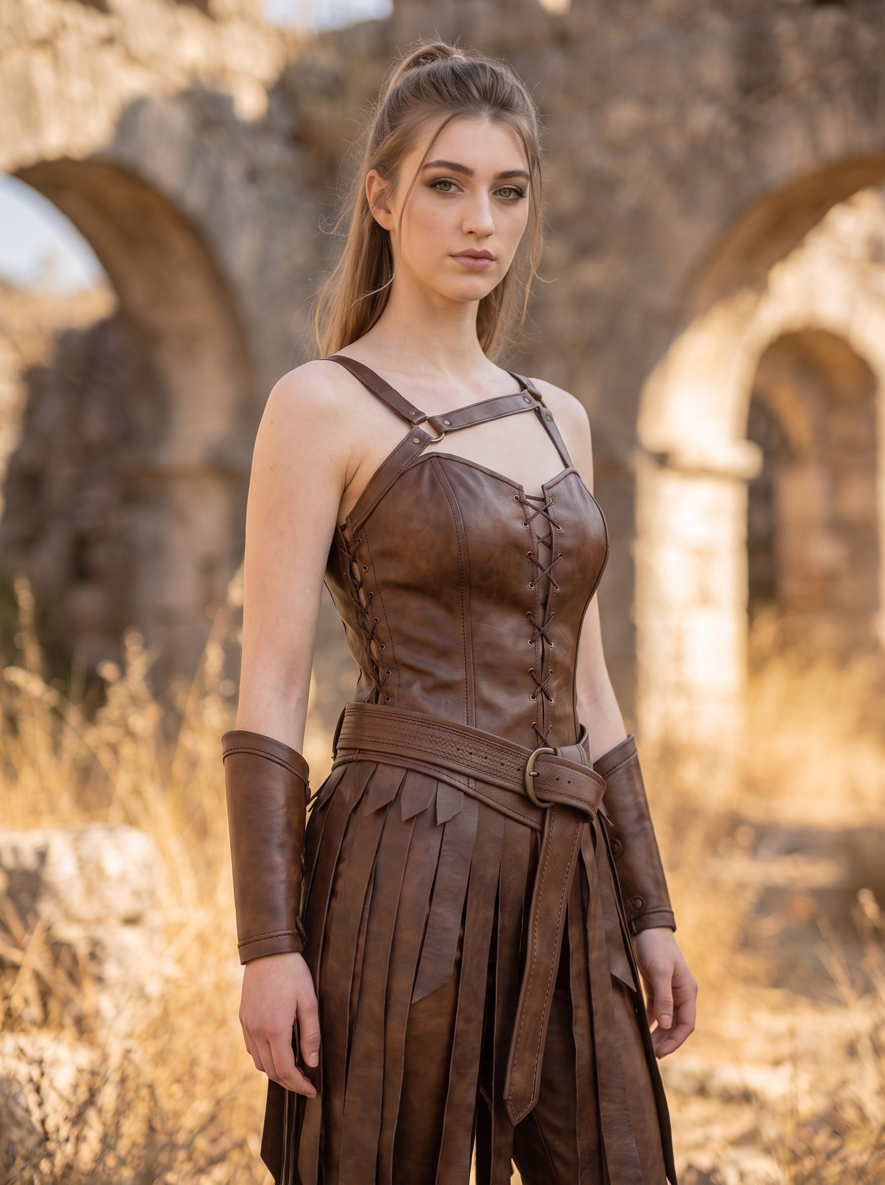 Women's Brown Leather Renaissance Dress | Viking Queen Dress