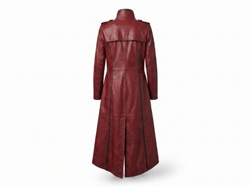 Red Leather Trench Coat | Vintage Trenchcoat | Leather Long Coat | Long Red Coat | Goth Clothes | Custom Winter Coat