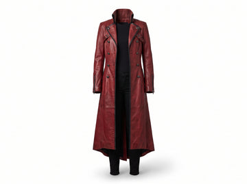 Red Leather Trench Coat | Vintage Trenchcoat | Leather Long Coat | Long Red Coat | Goth Clothes | Custom Winter Coat