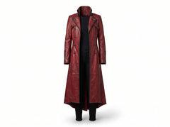 Red Leather Trench Coat | Vintage Trenchcoat | Leather Long Coat | Long Red Coat | Goth Clothes | Custom Winter Coat