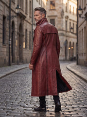 Red Leather Trench Coat | Vintage Trenchcoat | Leather Long Coat | Long Red Coat | Goth Clothes | Custom Winter Coat